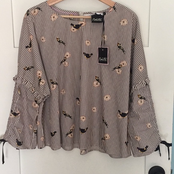 BIRD/FLWR STRIPE BLOUSE - Picture 3 of 4